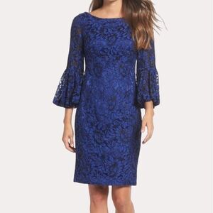 Eliza J Lace Bell Sleeve Sheath Dress Blue Black 4